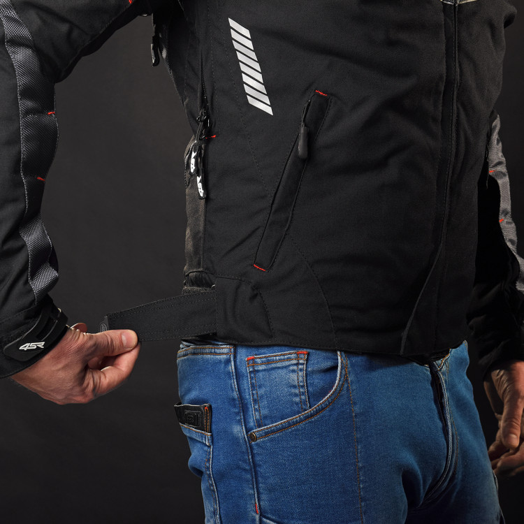 4SR textilní moto bunda Young Gun Shadow bunda z boku detail na sťahovací pás