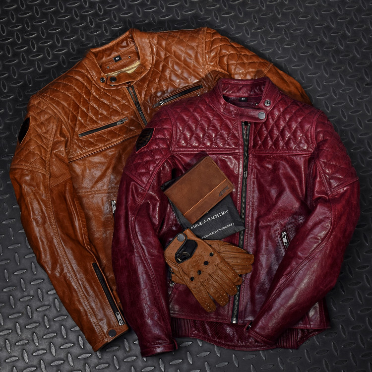 4SR luxusní dámská bunda a motorku Scrambler Lady Wine + Scrambler Cognac detail bund 