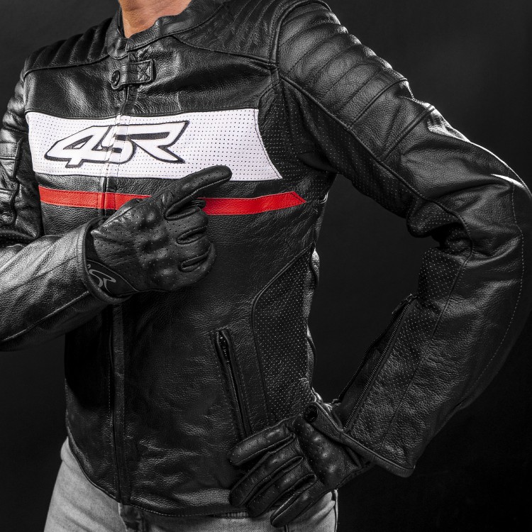 4SR kožená bunda Roadster Lady III – Red z predu  perforácia 