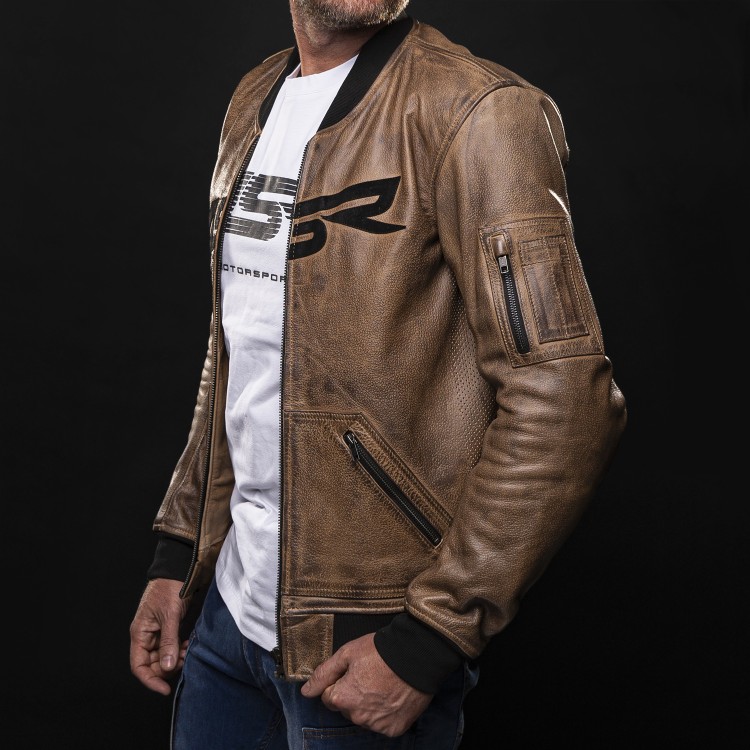 Bomber Jacket Brown Patina rozopnutý zips z boku 